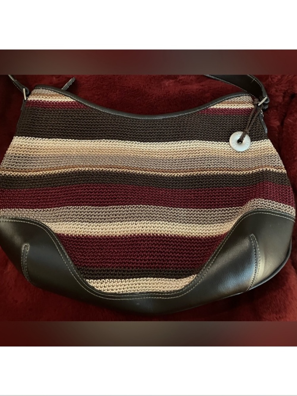 New The Sak Striped Knit Shoulder Bag in Burgundy, Brown & Cream - Picture 3 of 7
